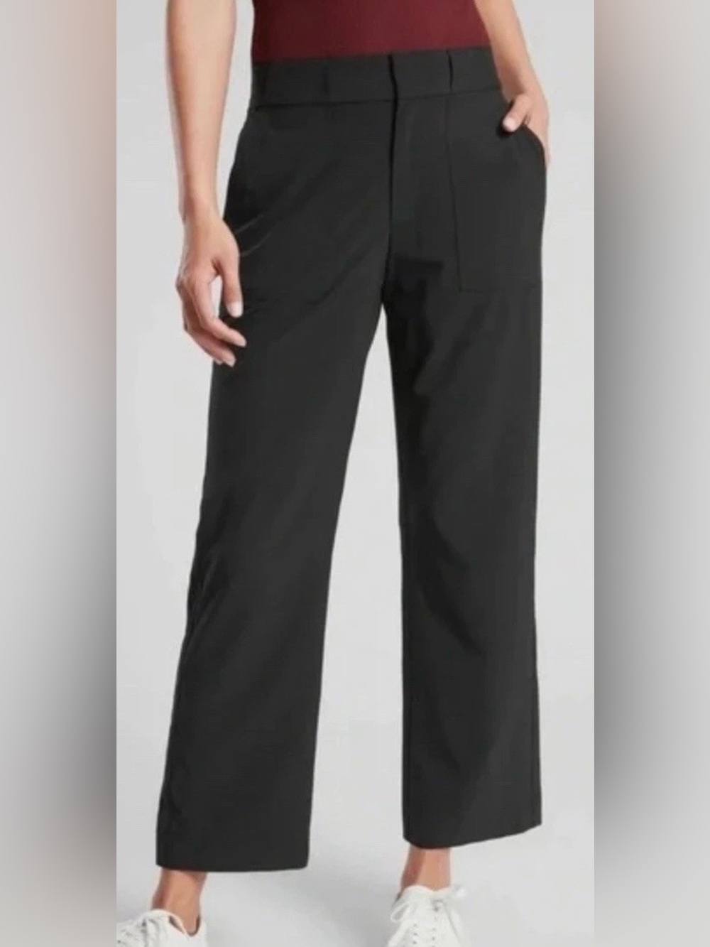 Athleta Tribeca Utility Crop Straight Leg Pants Size 0 Black Athleisure Travel